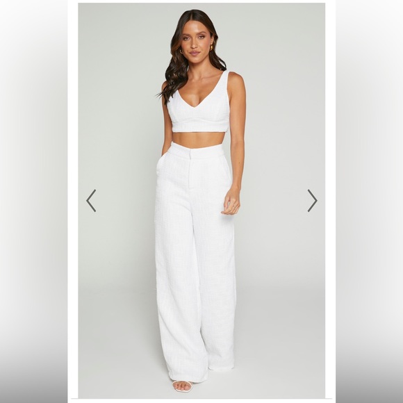 Showpo ADELAIDE TWO PIECE SET - CROP TOP AND WIDE LEG PANTS SET IN WHITE - Picture 1 of 9